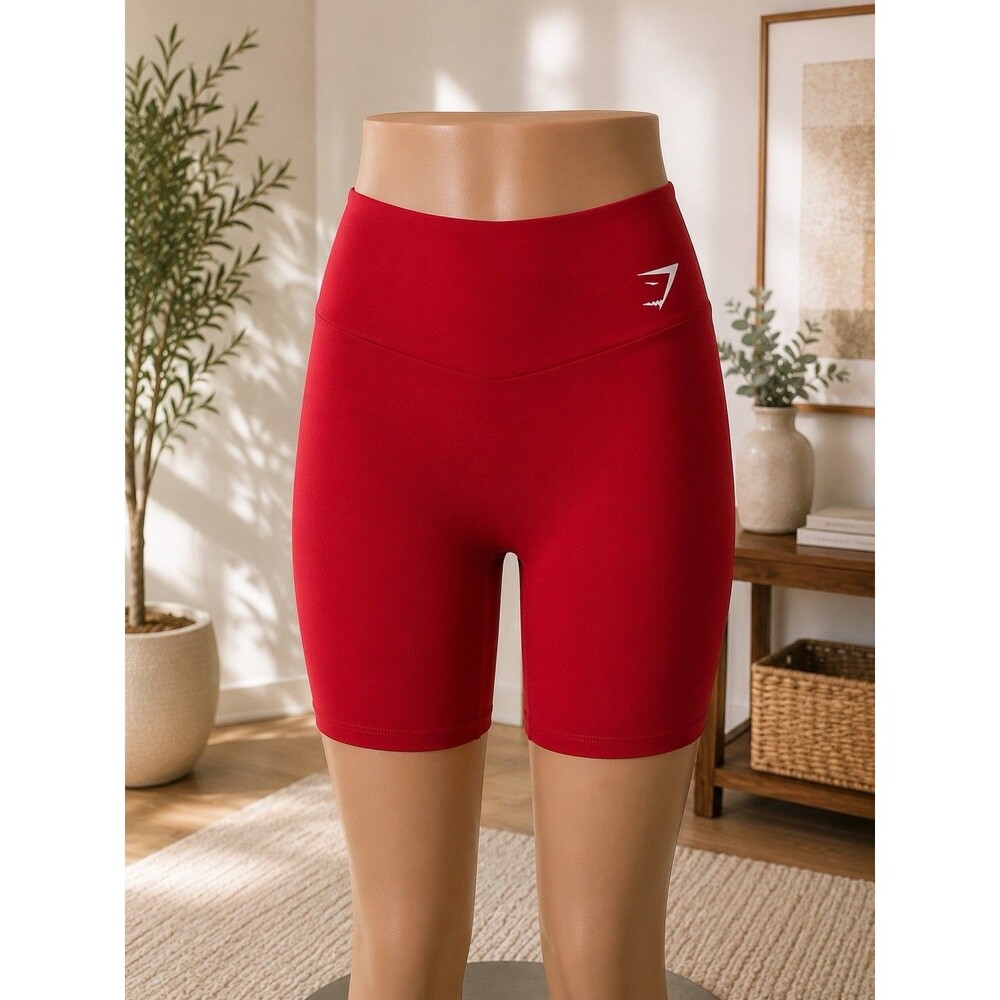 Gymshark Red Solid Knit Biker Shorts Stretch Activewear Women's Size S